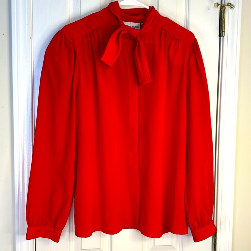 Vintage Size L (36) 80s Secretary Blouse in Red